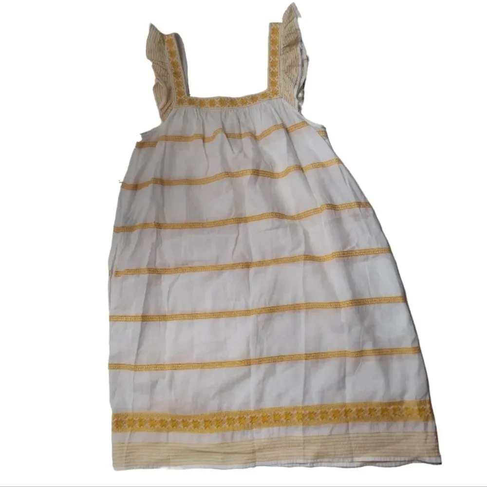 TORY BURCH Ruffle-Trimmed Embroidered Linen and Cotton-Blend Mini Dress Size‎ S